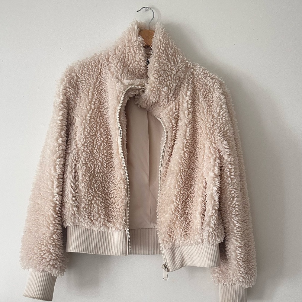 Zara TRF Teddy Bear Beige Zipper Sherpa Jacket - Picture 7 of 7